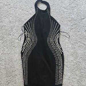 Fashion Nova Black Backless Dress with Silver Details